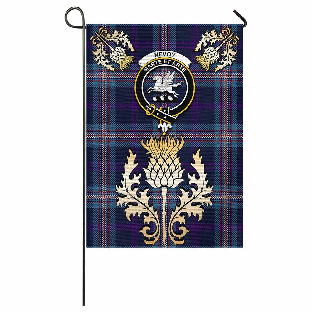 Nevoy Tartan Garden Flag with Golden Regal Scottish Thistle Emblem - Tartan Vibes Clothing