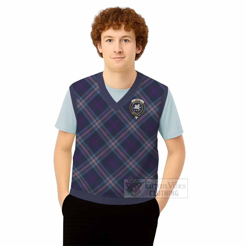 Nevoy Tartan Knitted V-Neck Vest with Family Crest Cross Style