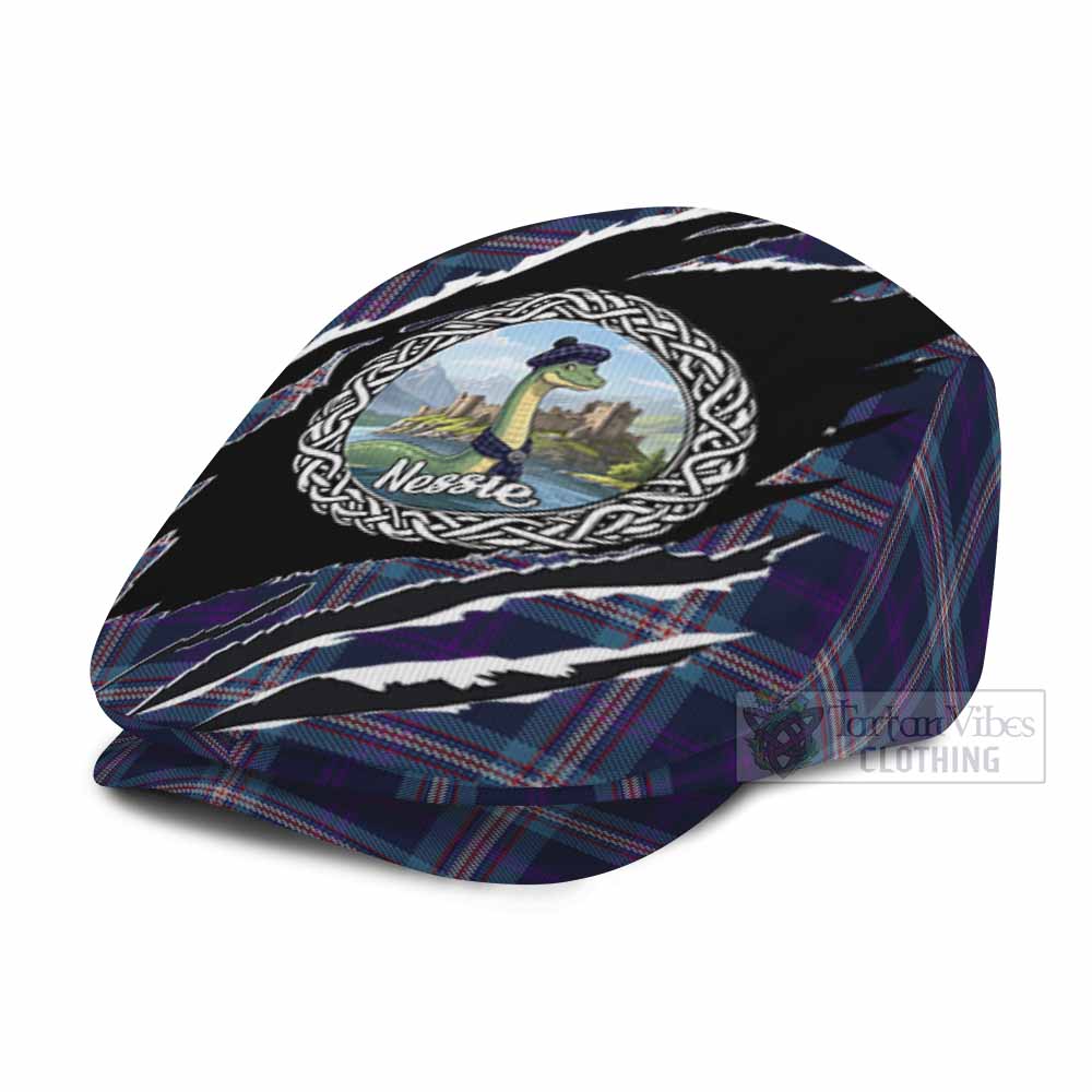 Nevoy Tartan Loch Ness Monster Flat Cap, Jeff Cap Celtic Knot Nessie Art