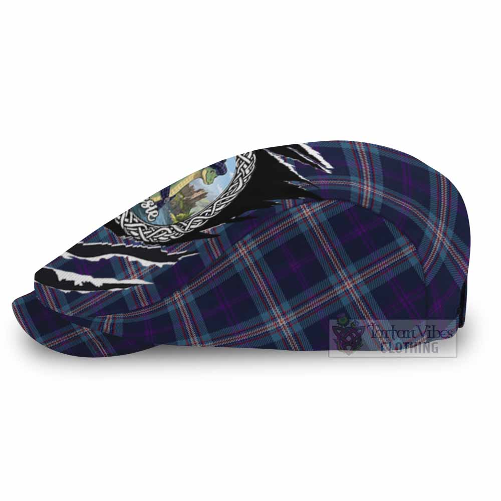 Nevoy Tartan Loch Ness Monster Flat Cap, Jeff Cap Celtic Knot Nessie Art