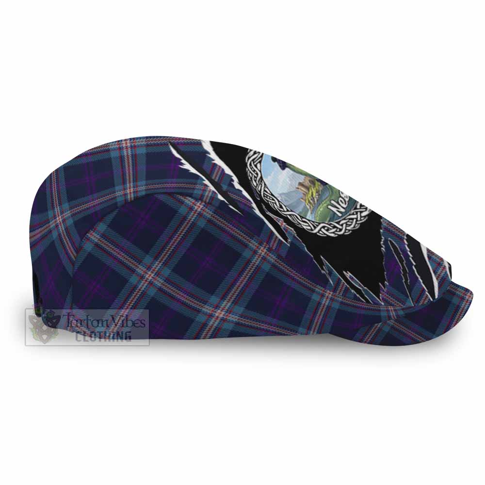 Nevoy Tartan Loch Ness Monster Flat Cap, Jeff Cap Celtic Knot Nessie Art