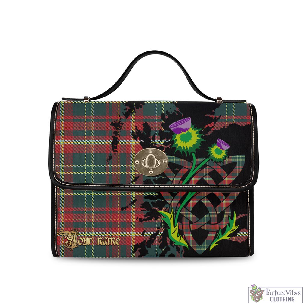 Tartan Vibes Clothing New Brunswick Province Canada Tartan Waterproof Canvas Bag with Scotland Map and Thistle Celtic Accents