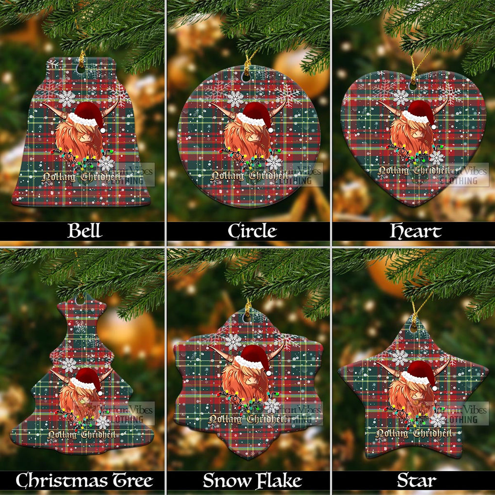 Tartan Vibes Clothing New Brunswick Province Canada Clan Tartan Ornament with Christmas Twinkle Highland Cattle