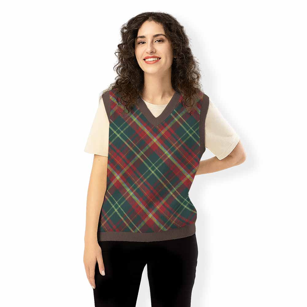 New Brunswick Province Canada Tartan  Knitted V-Neck Vest Cross Style