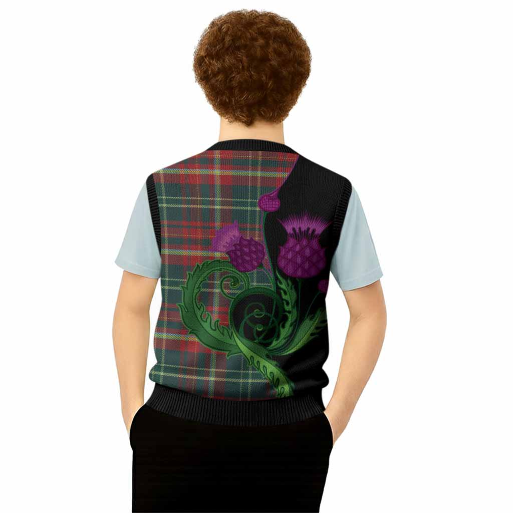 New Brunswick Province Canada Tartan Knitted V-Neck Vest Traditional Scottish Thistle