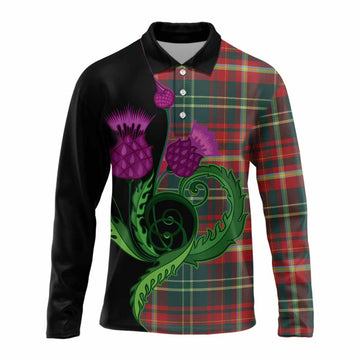 New Brunswick Province Canada Tartan Long Sleeve Polo Shirt Traditional Scottish Thistle