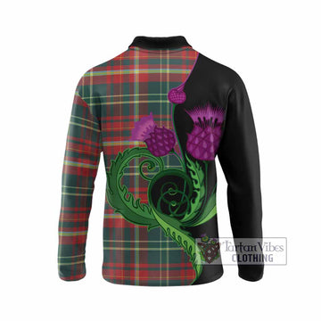 New Brunswick Province Canada Tartan Long Sleeve Polo Shirt Traditional Scottish Thistle