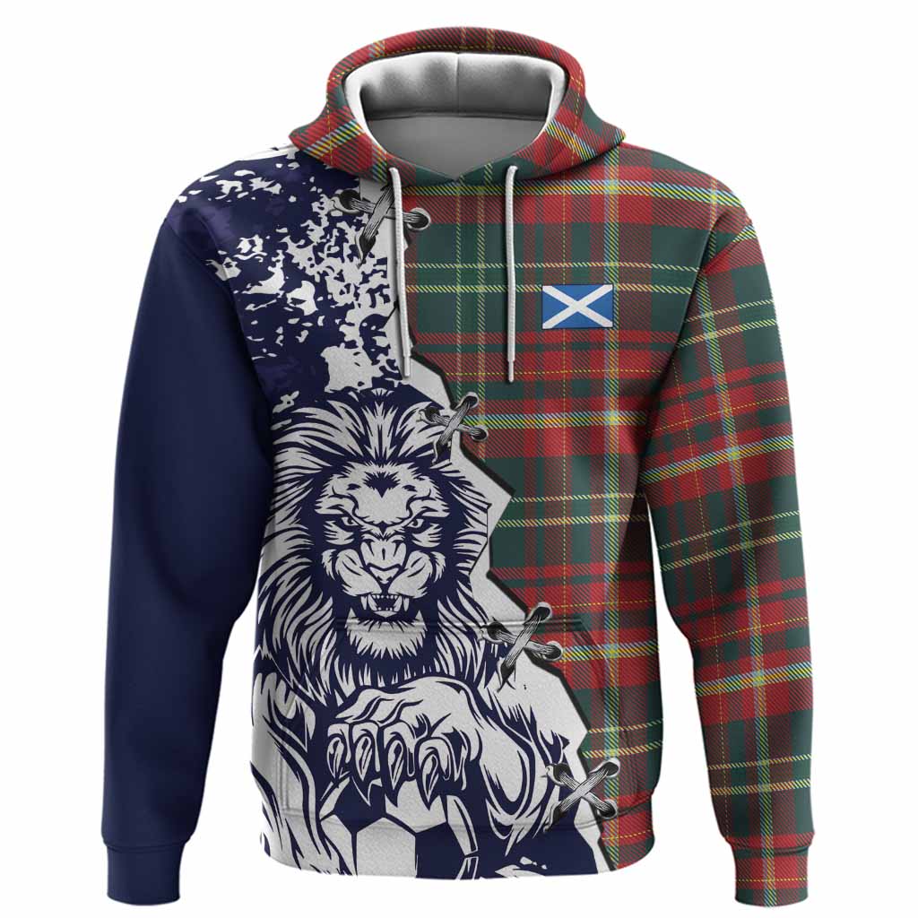 New Brunswick Province Canada Tartan Scottish Hoodie Angry Lion With Soccer Ball Style