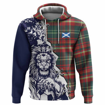 New Brunswick Province Canada Tartan Scottish Hoodie Angry Lion With Soccer Ball Style