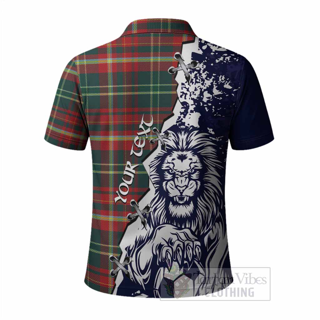 New Brunswick Province Canada Tartan Scottish Polo Shirt Angry Lion With Soccer Ball Style