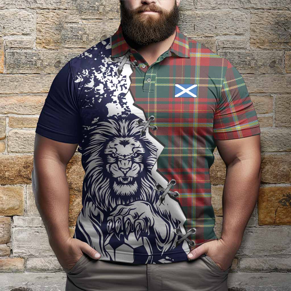 New Brunswick Province Canada Tartan Scottish Polo Shirt Angry Lion With Soccer Ball Style