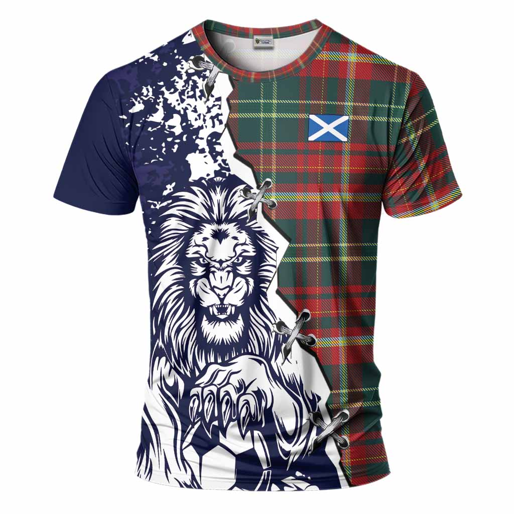 New Brunswick Province Canada Tartan Scottish T-Shirt Angry Lion With Soccer Ball Style