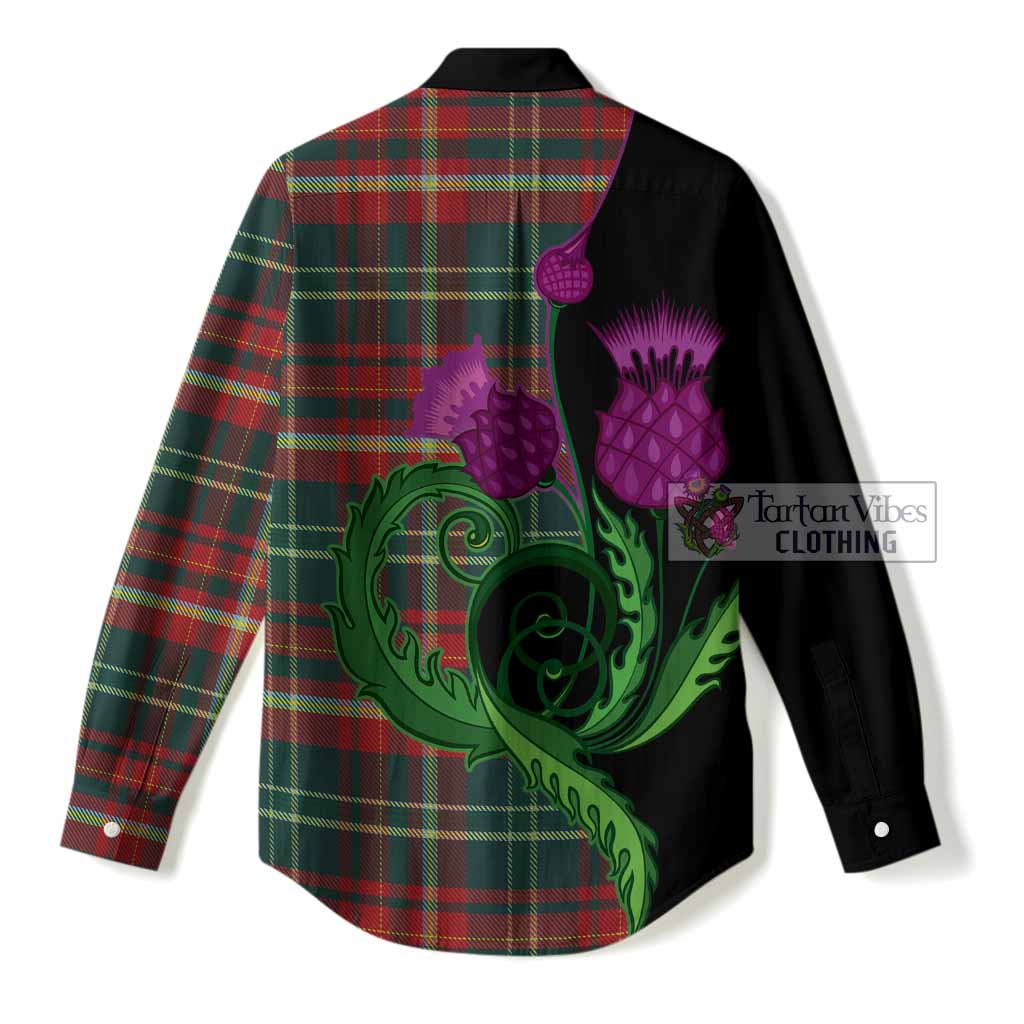 New Brunswick Province Canada Tartan Women Casual Shirt Traditional Scottish Thistle