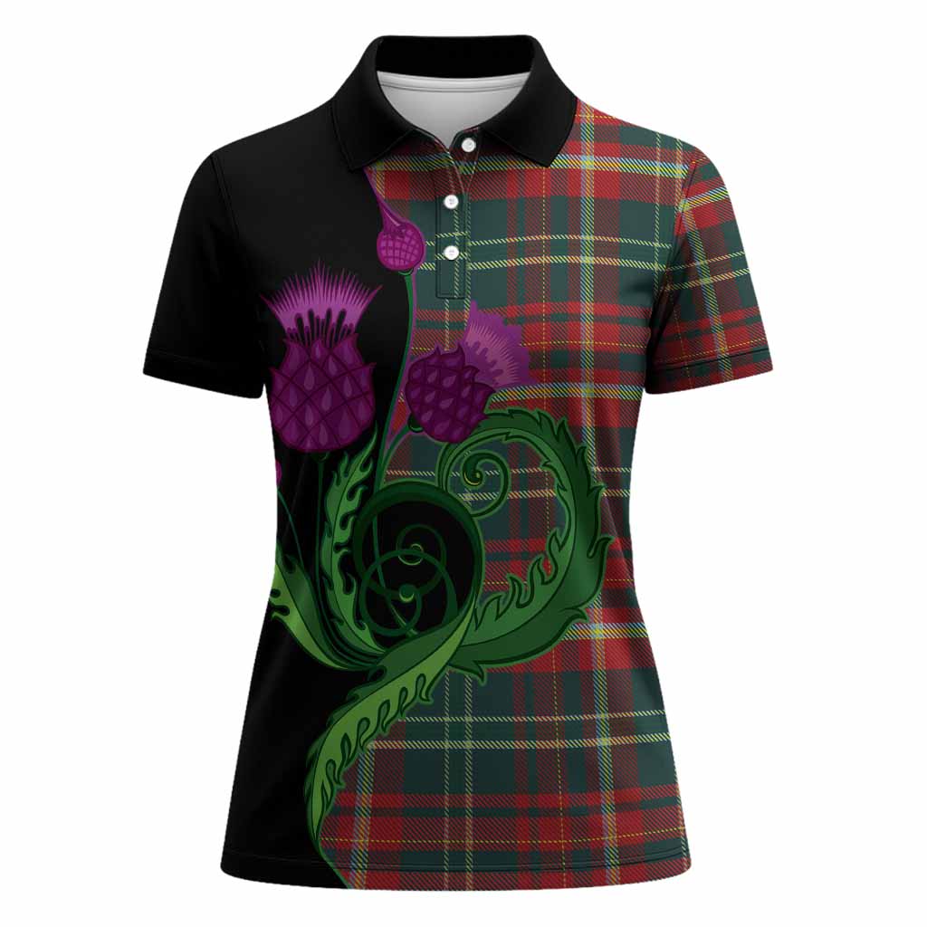 New Brunswick Province Canada Tartan Women Polo Shirt Traditional Scottish Thistle