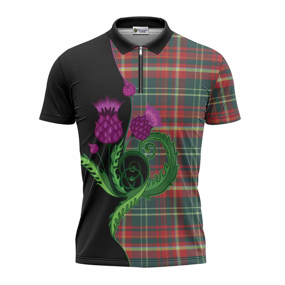 New Brunswick Province Canada Tartan Zipper Polo Shirt Traditional Scottish Thistle