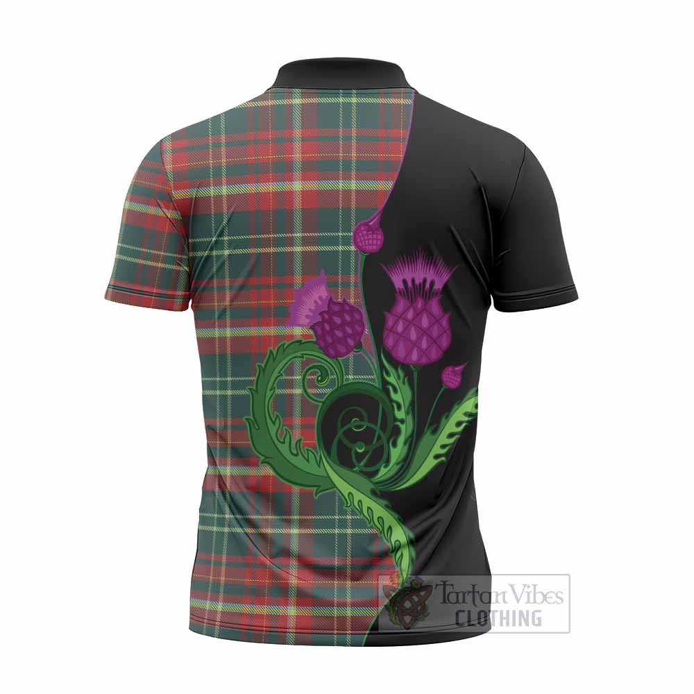 New Brunswick Province Canada Tartan Zipper Polo Shirt Traditional Scottish Thistle