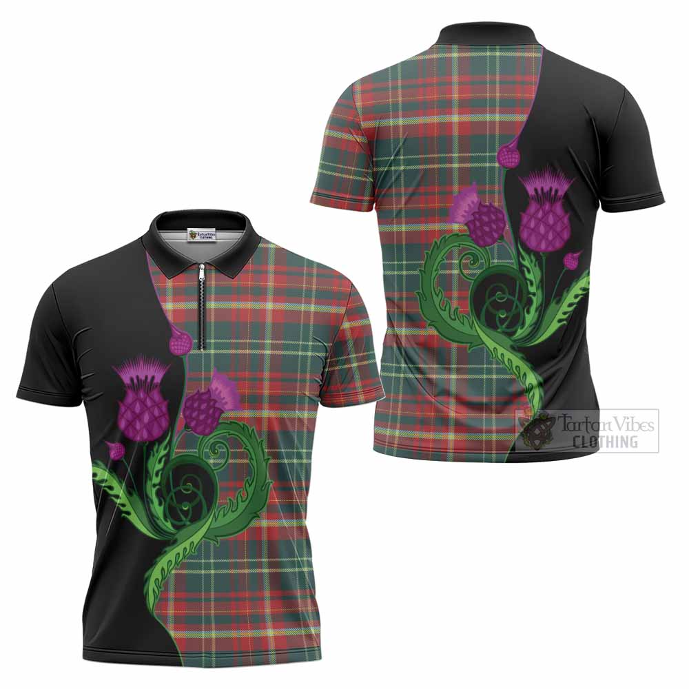 New Brunswick Province Canada Tartan Zipper Polo Shirt Traditional Scottish Thistle
