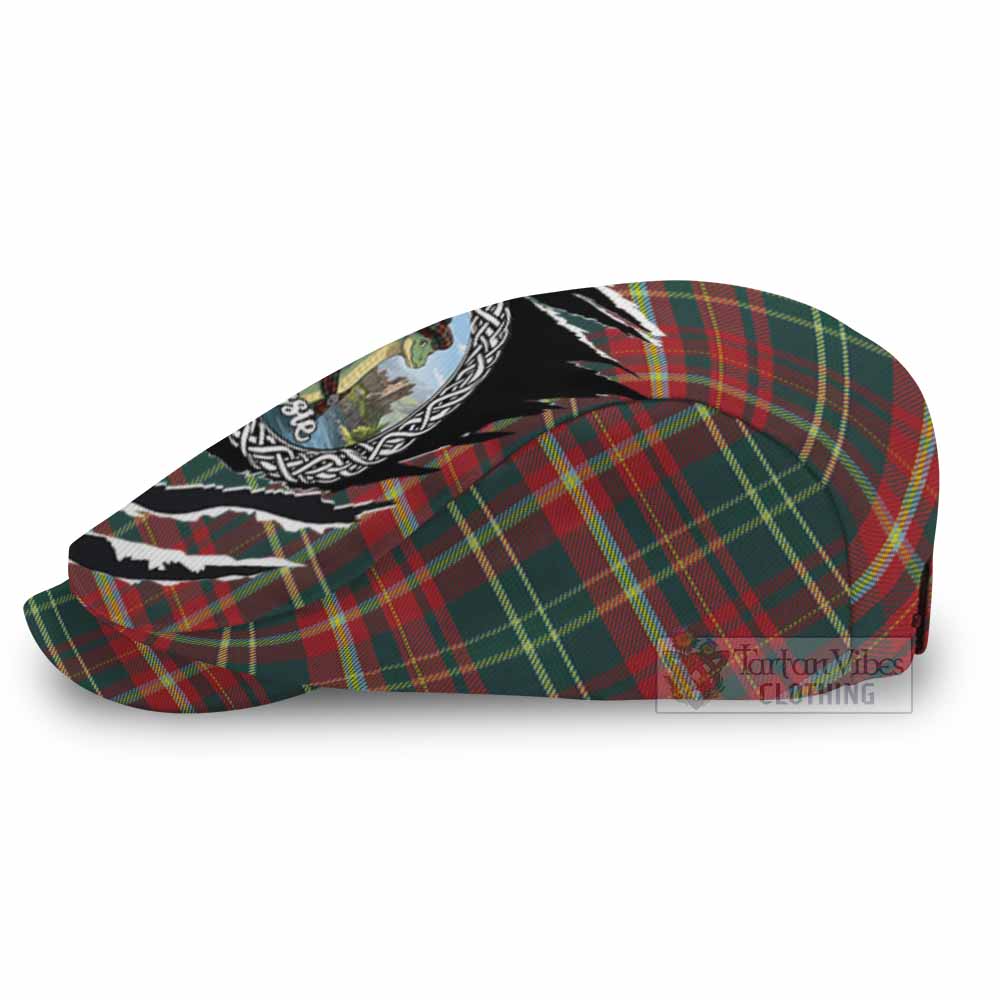 New Brunswick Tartan Loch Ness Monster Flat Cap, Jeff Cap Celtic Knot Nessie Art