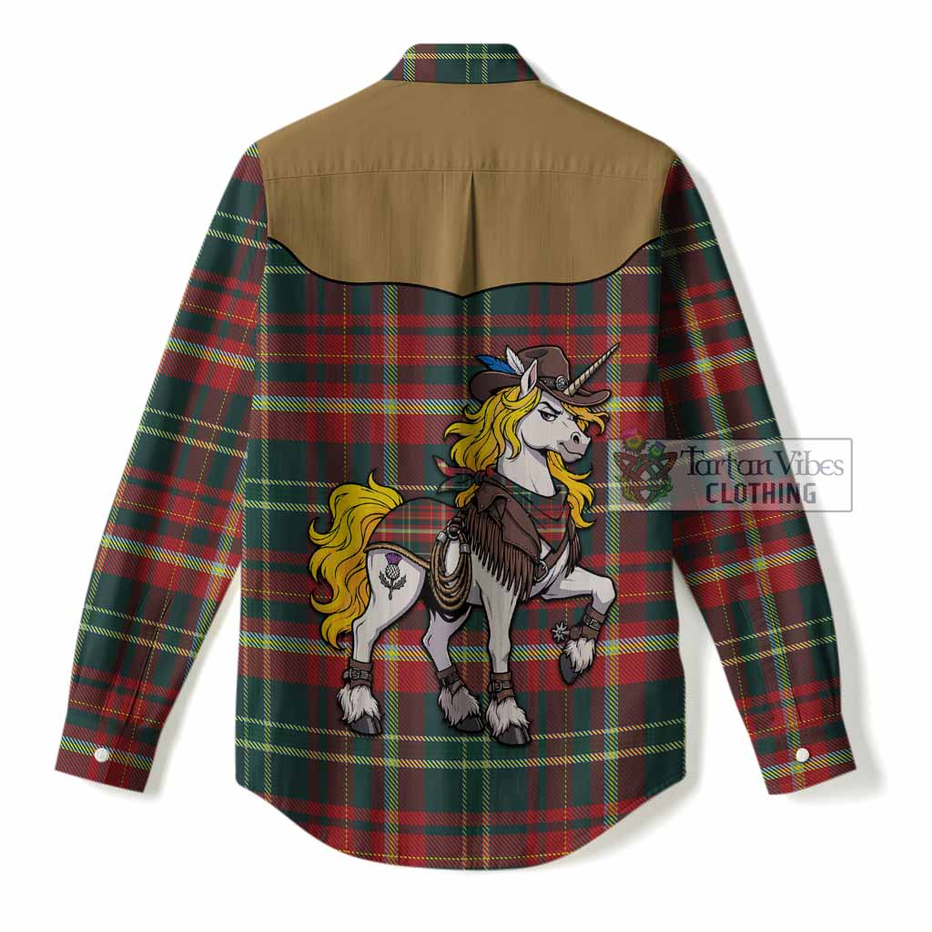 New Brunswick Tartan Women Casual Shirt Rodeo Unicorn Retro Style