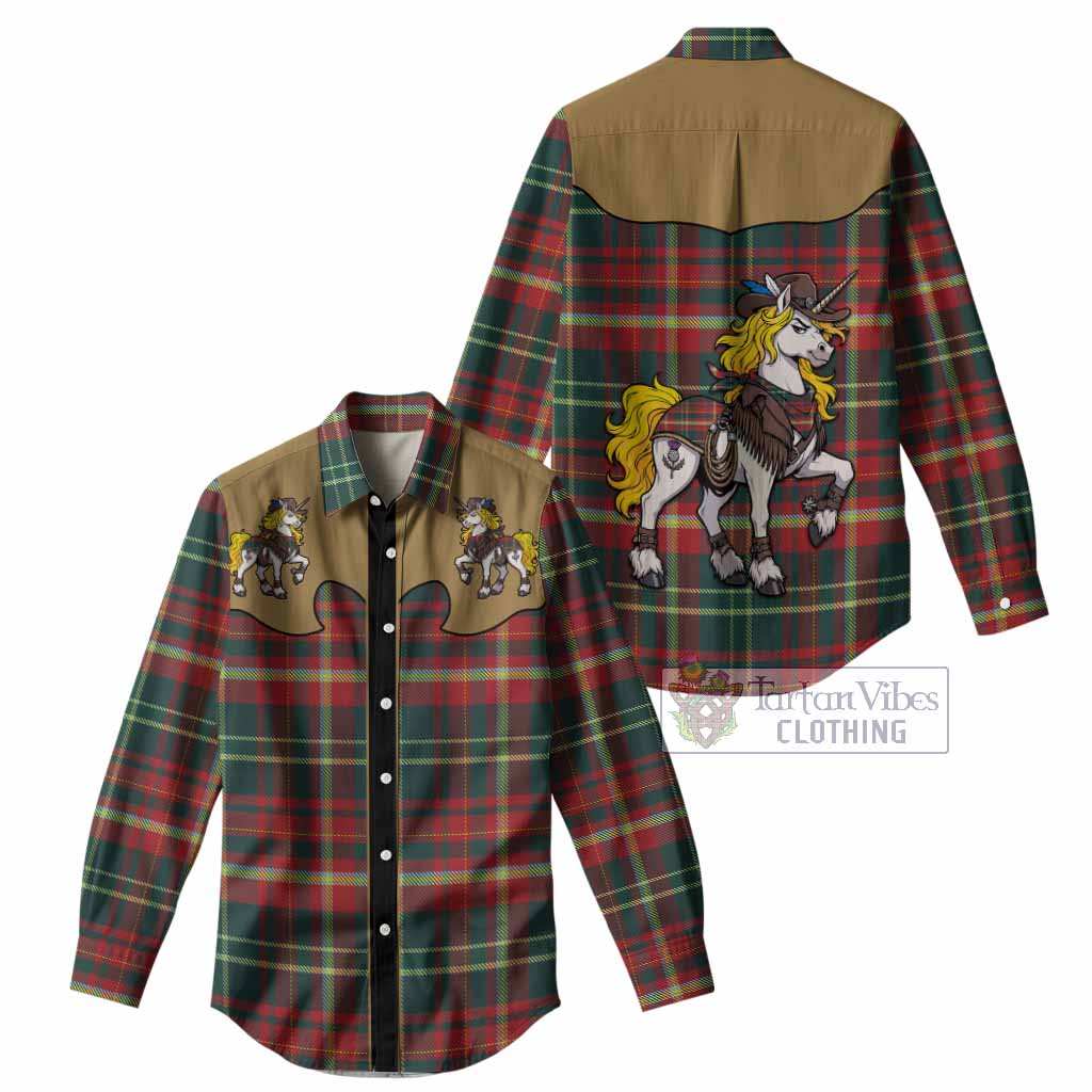 New Brunswick Tartan Women Casual Shirt Rodeo Unicorn Retro Style