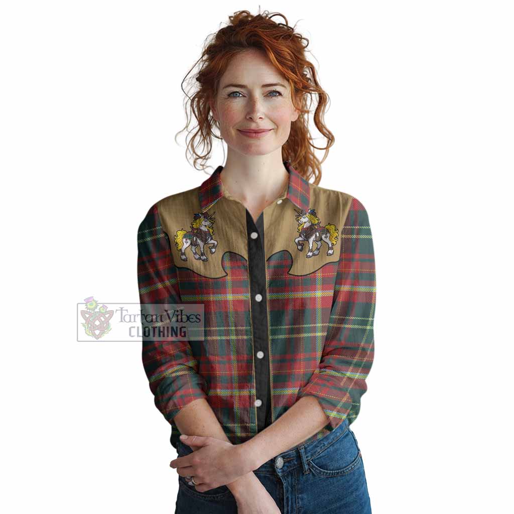New Brunswick Tartan Women Casual Shirt Rodeo Unicorn Retro Style