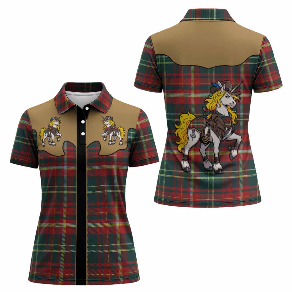 New Brunswick Tartan Women Polo Shirt Rodeo Unicorn Retro Style
