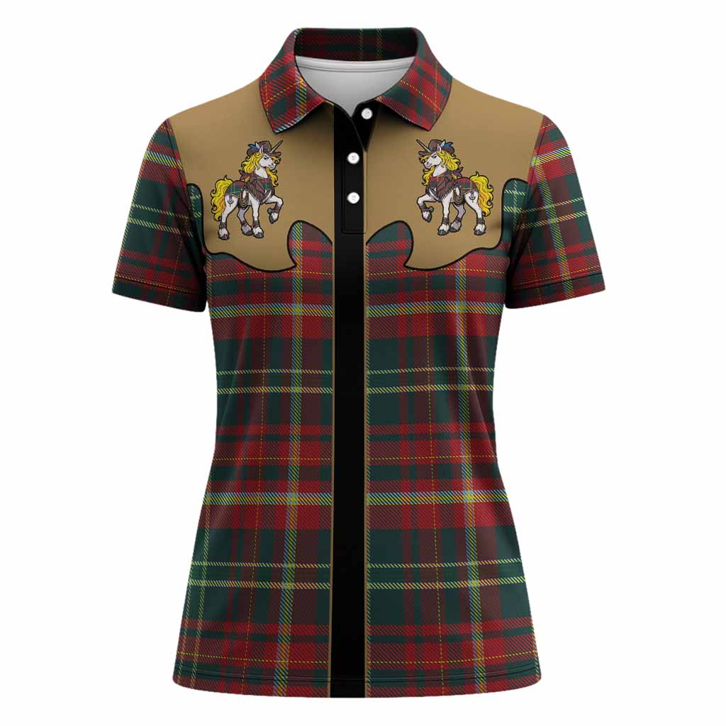 New Brunswick Tartan Women Polo Shirt Rodeo Unicorn Retro Style