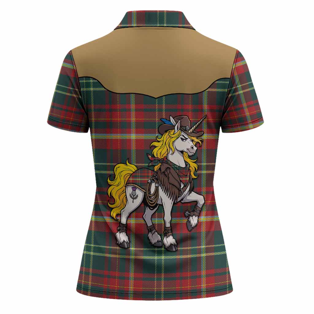 New Brunswick Tartan Women Polo Shirt Rodeo Unicorn Retro Style