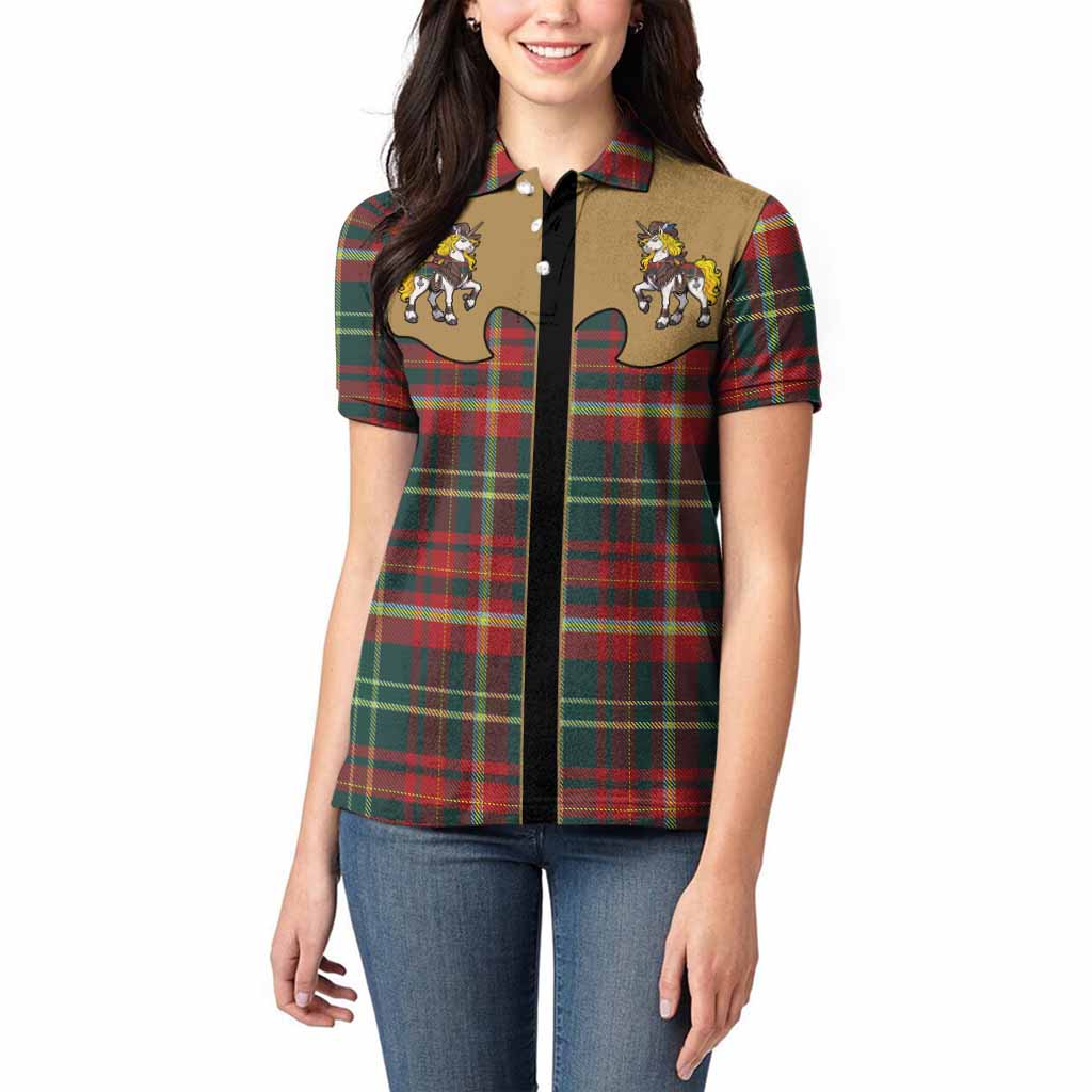 New Brunswick Tartan Women Polo Shirt Rodeo Unicorn Retro Style