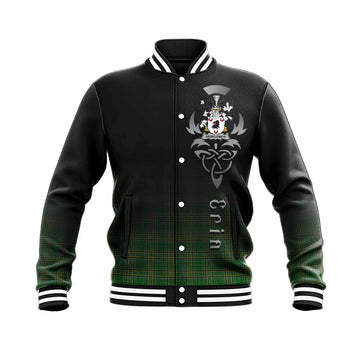 Tartan Vibes Clothing Newcomen Irish Clan Baseball Jacket with Coat of Arms Erin Go Bragh Celtic Inspired