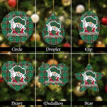 Newfoundland And Labrador Province Canada Tartan Christmas Ornaments with Scottish Gnome Playing Bagpipes