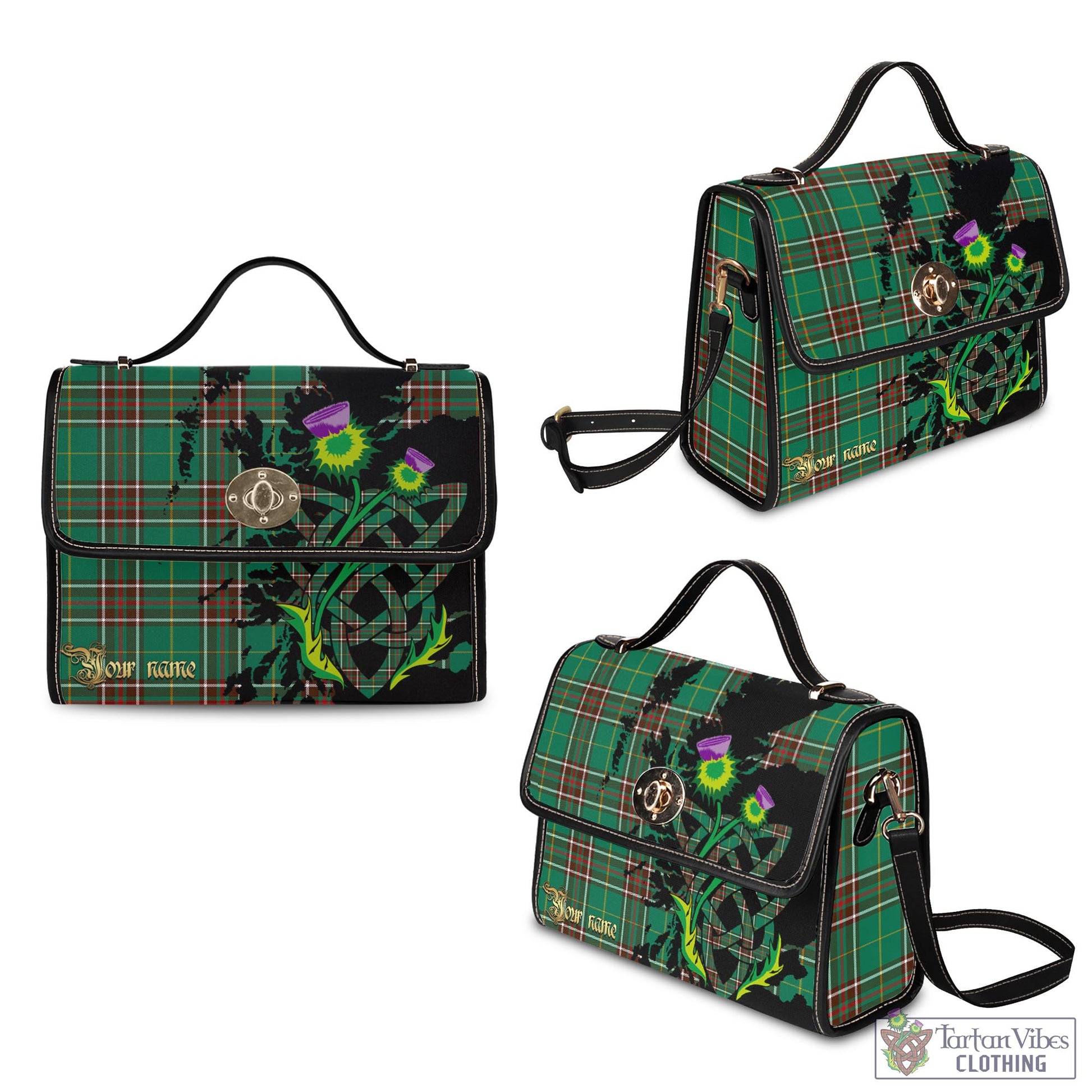 Tartan Vibes Clothing Newfoundland And Labrador Province Canada Tartan Waterproof Canvas Bag with Scotland Map and Thistle Celtic Accents