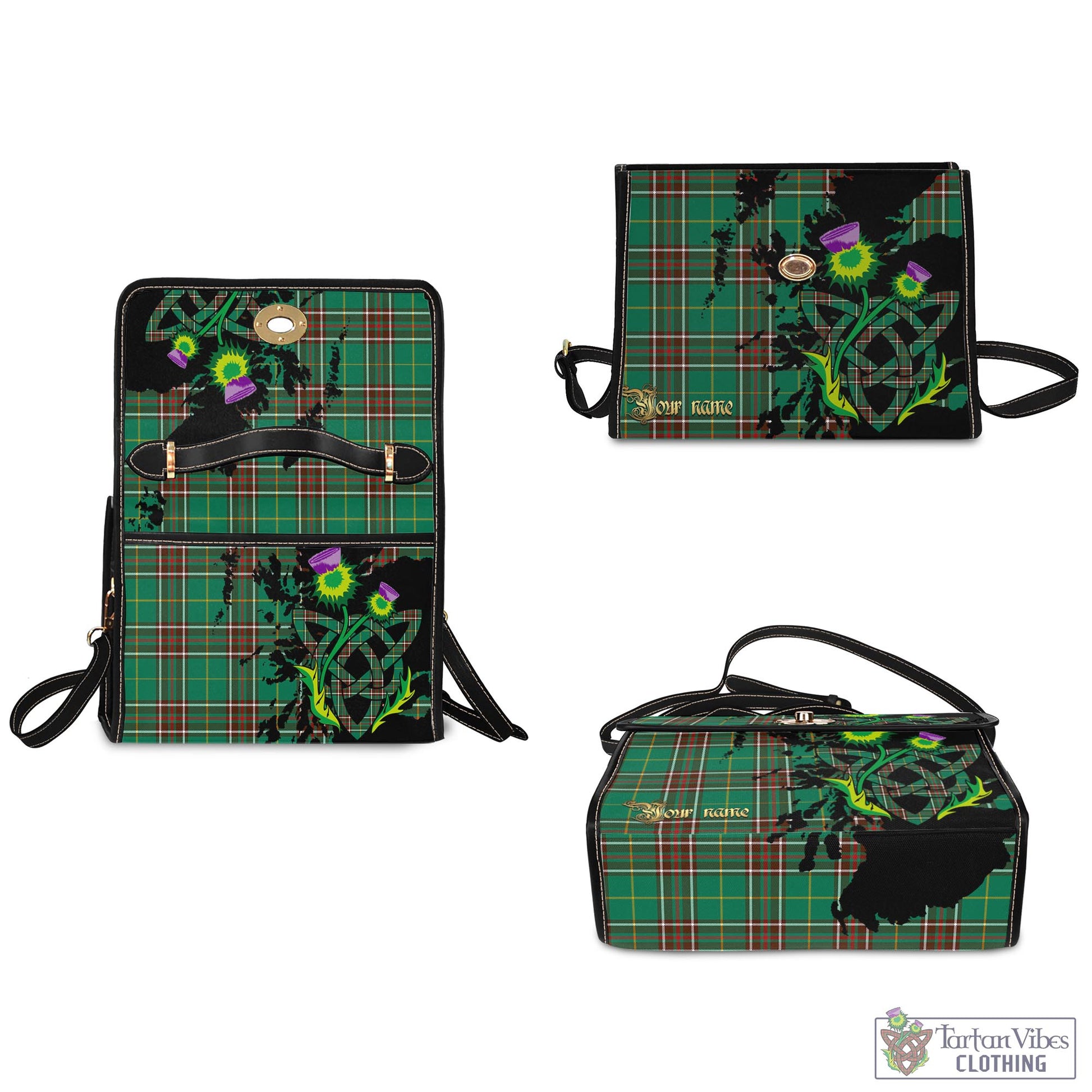 Tartan Vibes Clothing Newfoundland And Labrador Province Canada Tartan Waterproof Canvas Bag with Scotland Map and Thistle Celtic Accents