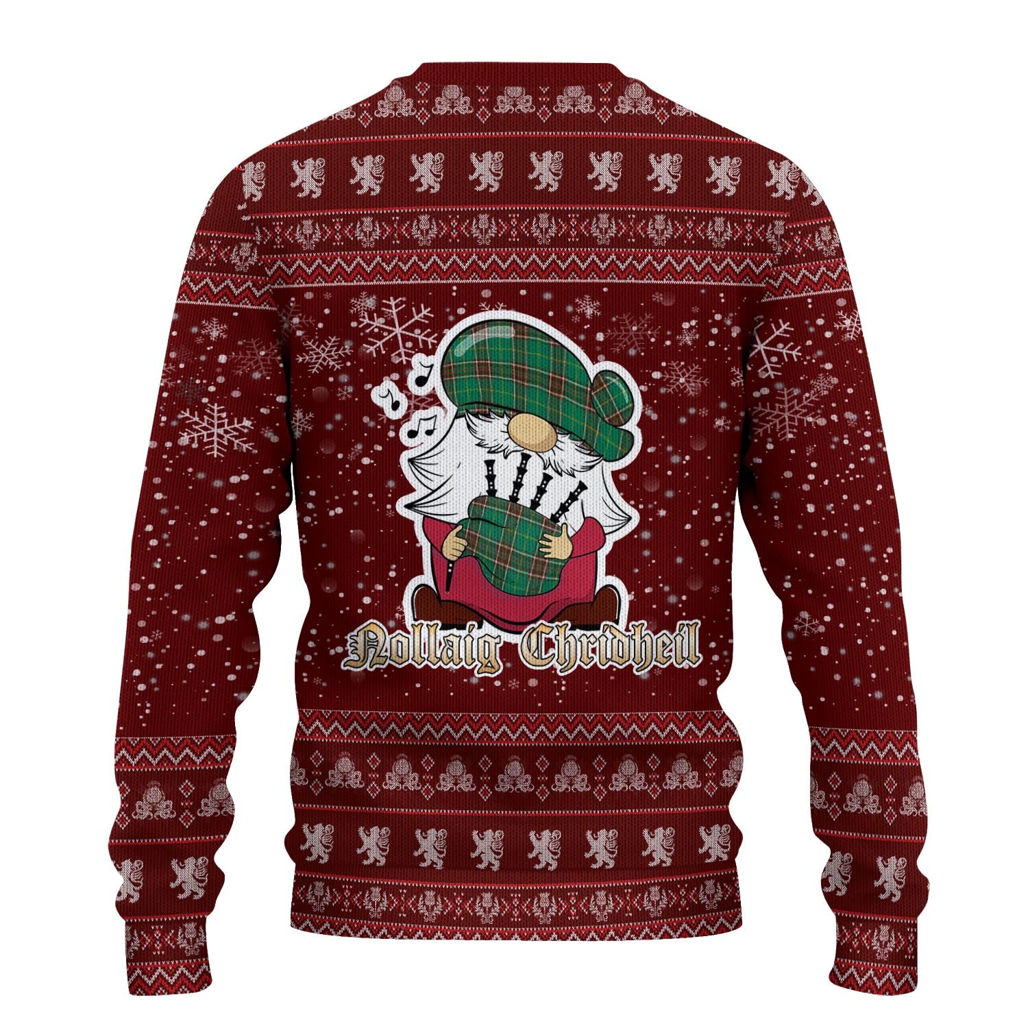 Newfoundland And Labrador Province Canada Clan Christmas Family Knitted Sweater with Funny Gnome Playing Bagpipes - Tartanvibesclothing