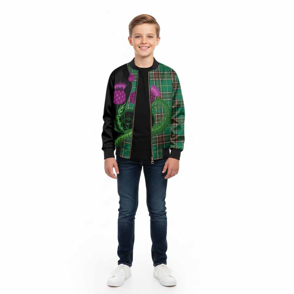 Newfoundland And Labrador Province Canada Tartan Kid Bomber Jacket Traditional Scottish Thistle