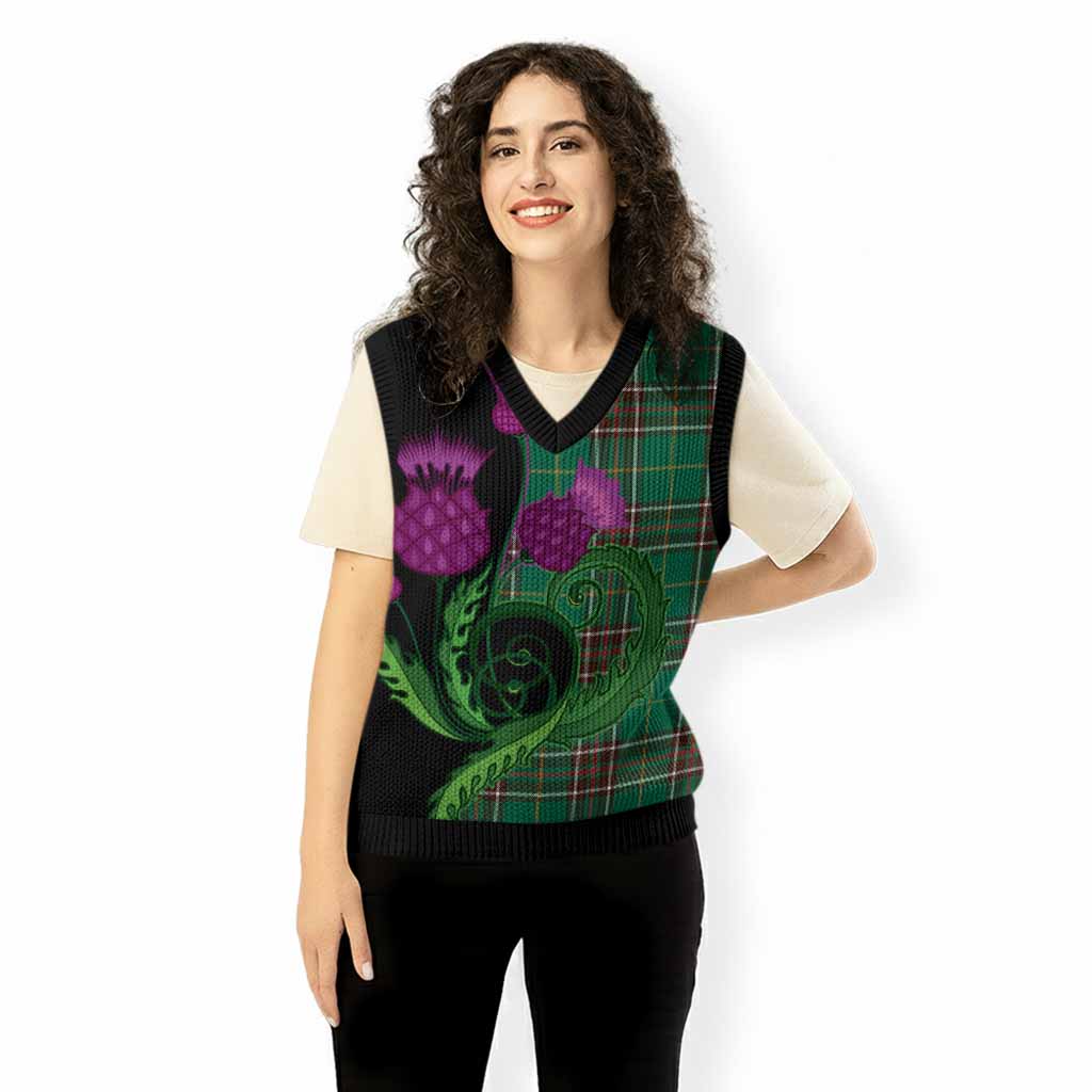 Newfoundland And Labrador Province Canada Tartan Knitted V-Neck Vest Traditional Scottish Thistle