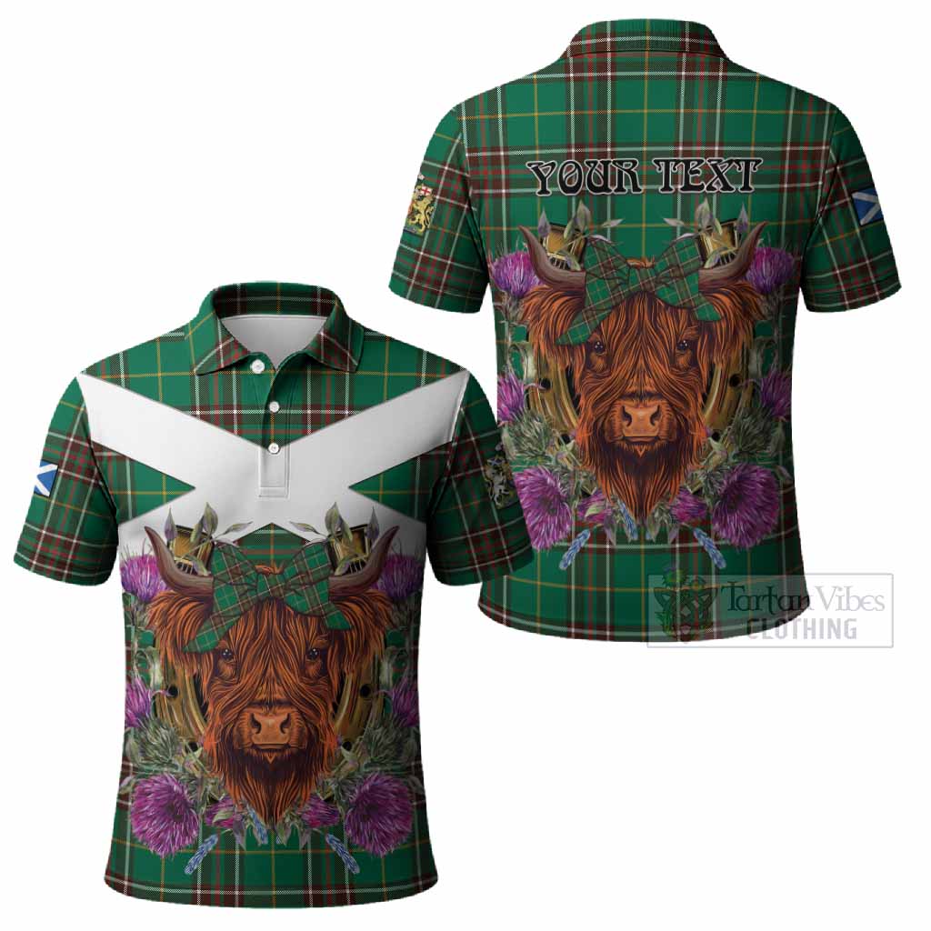 Newfoundland And Labrador Province Canada Tartan Polo Shirt Scottish Thistle Heilan Coo