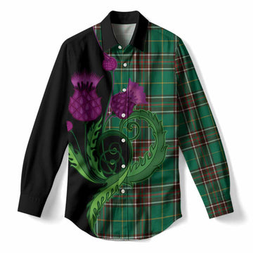 Newfoundland And Labrador Province Canada Tartan Women Casual Shirt Traditional Scottish Thistle