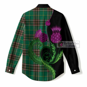 Newfoundland And Labrador Province Canada Tartan Women Casual Shirt Traditional Scottish Thistle