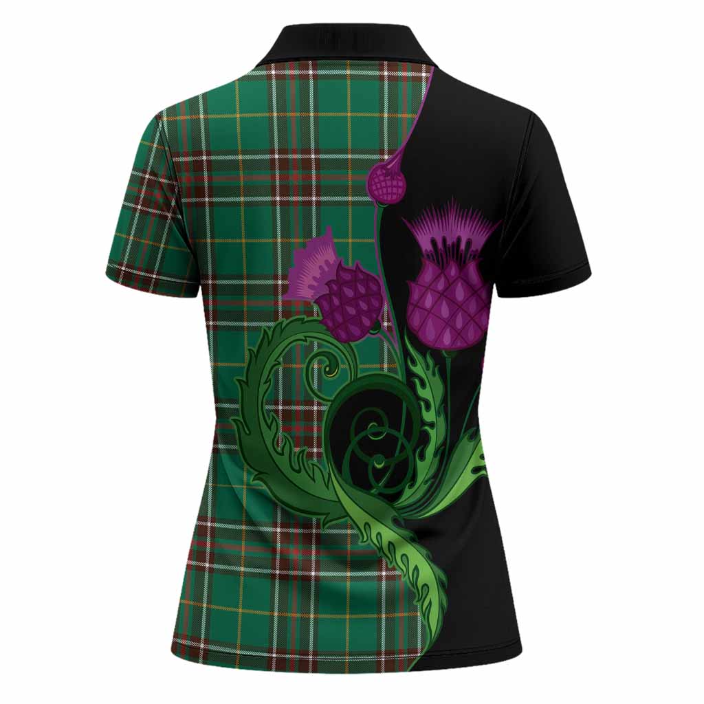 Newfoundland And Labrador Province Canada Tartan Women Polo Shirt Traditional Scottish Thistle