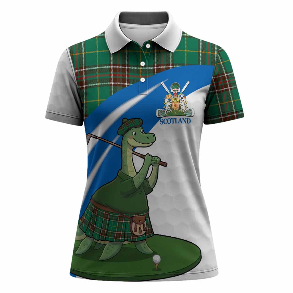 Newfoundland And Labrador Tartan Crest Golf Nessie Women Polo Shirt Loch Ness Monster Sporty Style