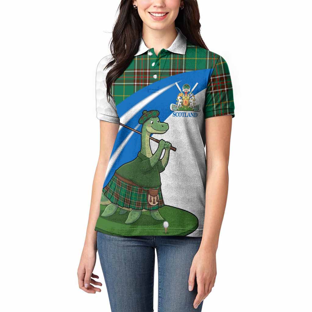 Newfoundland And Labrador Tartan Crest Golf Nessie Women Polo Shirt Loch Ness Monster Sporty Style