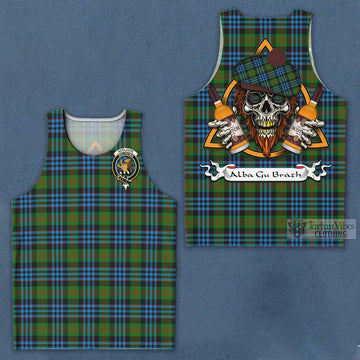 Newlands Tartan Men's Tank Top with Family Crest and Bearded Skull Holding Bottles of Whiskey Men - Tartan Vibes Clothing