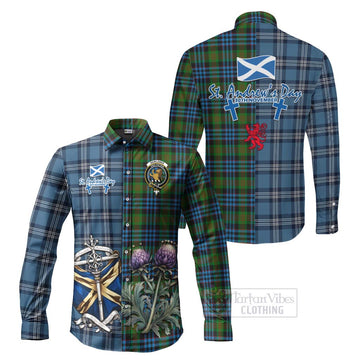 Newlands Tartan Long Sleeve Button Shirt Happy St. Andrew's Day Half Tartan Style Men's Shirt S - Tartan Vibes Clothing