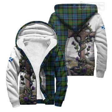 Newlands Tartan Sherpa Hoodie with Family Crest and St. Andrew's Cross Accented by Thistle Vines Unisex S - Tartan Vibes Clothing