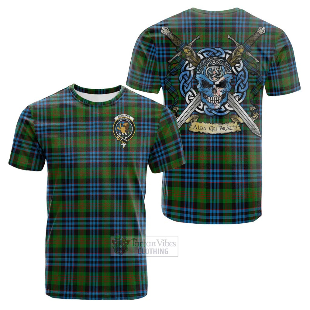 Tartan Vibes Clothing Newlands Tartan Cotton T-shirt with Family Crest Celtic Skull Style
