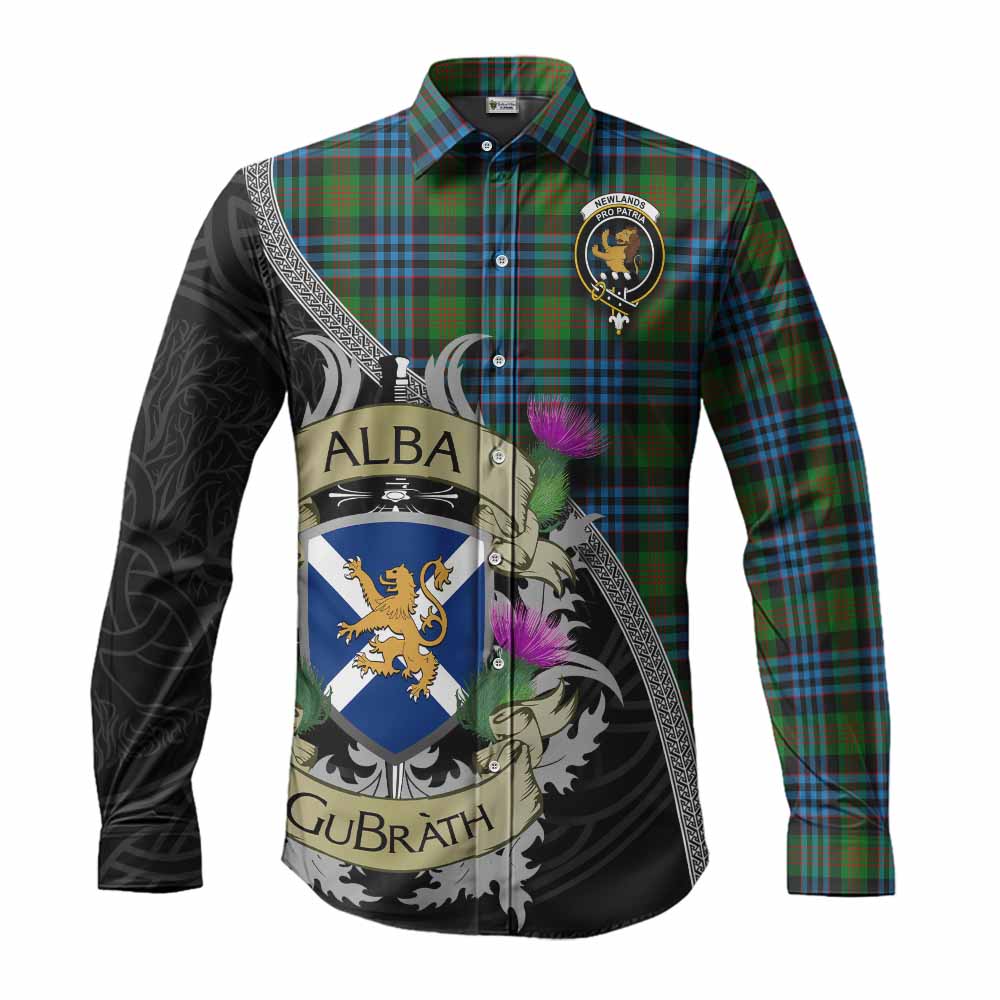 Newlands Tartan Family Crest Long Sleeve Button Shirt Lion Rampant Royal Thistle Shield Celtic Inspired Men's Shirt S - Tartan Vibes Clothing