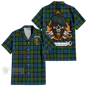 Newlands Tartan Hawaiian Shirt with Family Crest and Bearded Skull Holding Bottles of Whiskey Kid - Tartan Vibes Clothing