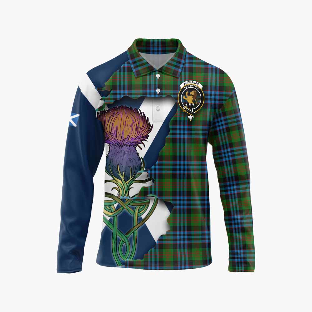 Newlands Tartan Family Crest Long Sleeve Polo Shirt Scottish Thistle Celtic Inspired Unisex - Tartan Vibes Clothing