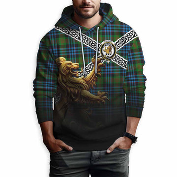 Tartan Vibes Clothing Newlands Crest Tartan Hoodie with Golden Lion Emblem Celtic Style